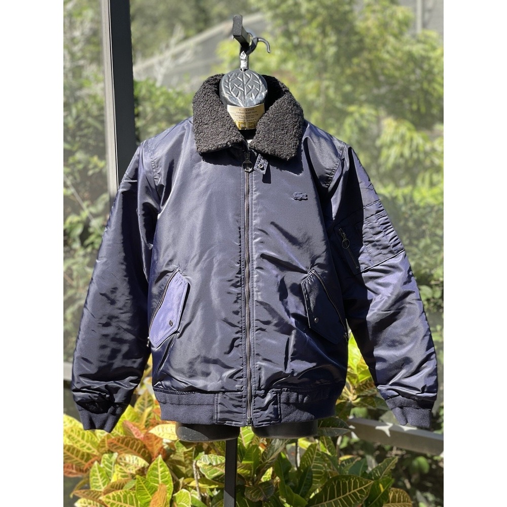 LACOSTE Sherpa Collar Padded Bomber Jacket M/L Navy BH8405 for Men